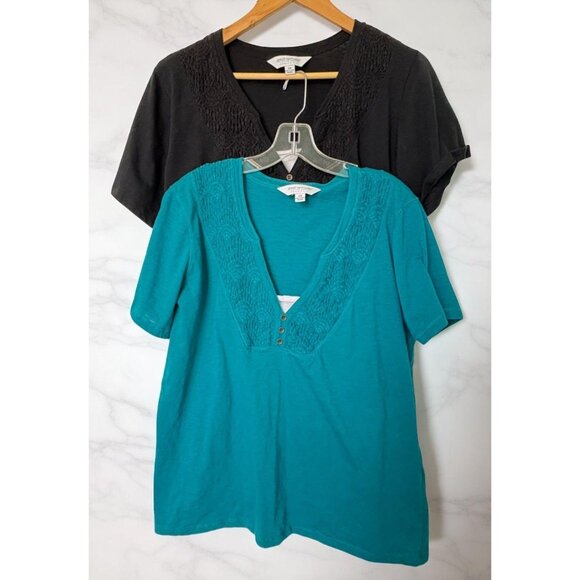 Great Northwest V-Neck Tops Womens Plus 2X Black Teal Short Sleeve T-Shirt Lot - Picture 1 of 14